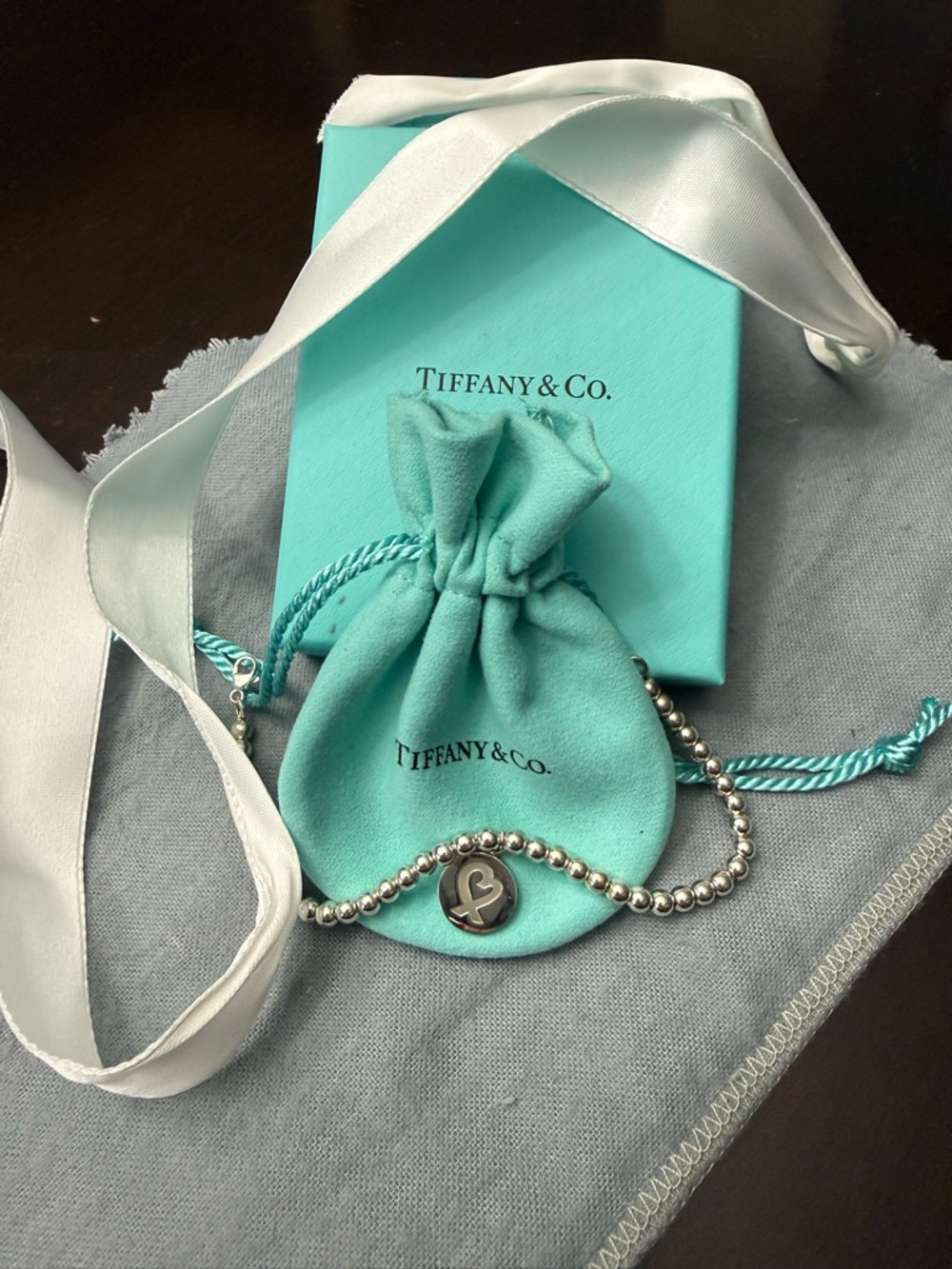 Tiffany & Co. Silver Beaded Bracelet with Heart Picasso Charm